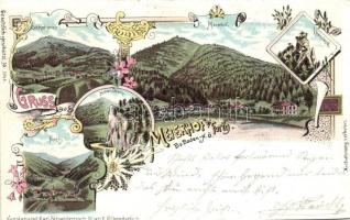 1899 Meierhof bei Furth, Löwenkopf, Gut Rehgras, Hoher Stein, Karl Swidernoch No. 3048. Art Nouveau, litho (fa)