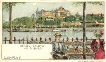 Budapest I. Királyi palota, hölgyek; verlag Back &amp; Schmitt, litho s: Rosenberger (vágott / cut)