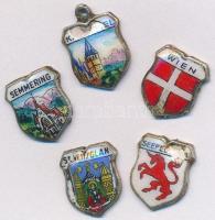 Ausztria DN 5db klf tűzzománcozott, jelzett Ag jelvény osztrák városokról (1g/0.800) T:2,2- zománchiba Austria ND 5pcs of diff enamelled, marked Ag badges about Austrian cities (1g/0.800) C:XF,VF enamell error