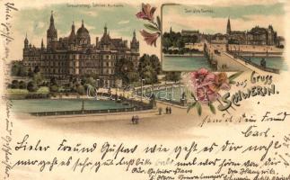 Schwerin, Grossherzogl. Schloss, Alten Garten / castle, park, floral, litho (EK)