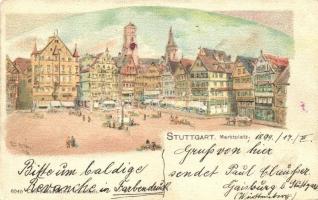 1899 Stuttgart, Marktplatz / market square, litho s: Hans Kaufmann