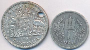 Vegyes: Ausztrália 1957. 1Fl Ag "II. Erzsébet" lyuk + Ausztria 1893. 1K Ag "Ferenc Jó...