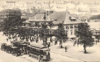 Hamburg, Alsterpavillon / old pavilion, tram, automobiles