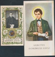 cca 1900-20 Dominicus Savio (a ministránsok védőszentje) szentképek, 2db ebből az egyik ruhaereklyés,szép állapotban,  7,5x4,5cm és 10x6cm