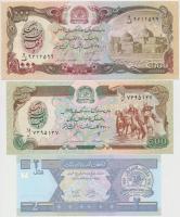 Afganisztán 1979-1993. 500A + 1000A + 2002. 2A T:I Afghanistan 1979-1993. 500 Afghanis + 1000 Afghanis + 2002. 2 Afghanis C:UNC