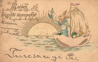 Easter, Rabbit sailor, sailing egg boat, Emb.