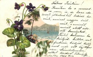 Floral greeting card, litho