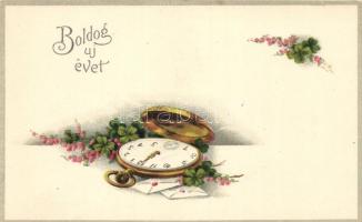 New Year, clock, floral, M.S.i.B. 1562. litho