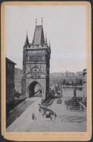 cca 1900 Prága, Brückenthor és Karlsbrücke, keményhátú fotó, 16x10cm