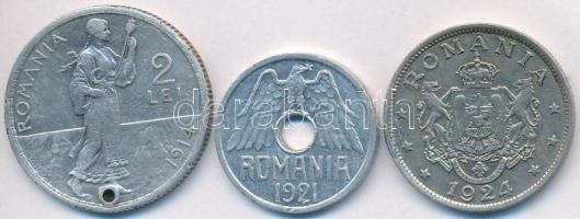 Románia 1914. 2L Ag "I. Károly" + 1921. 50b Al + 1924. 2L Cu-Ni T:2,2-,3 lyuk
Romania 191...