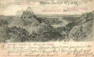 1899 Lippa, Lipova; Solymosi vár, Maros, Mária-Radna templommal / castle, river, chruch (EK)