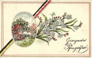 Pentecost, floral, German flag ribbon, Serie 529. A.K.B. litho
