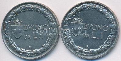 Olaszország 1922R 1L Ni + 1924R 1L Ni T:2,2- Italy 1922R 1 Lira Ni + 1924R 1 Lira Ni C:XF,VF