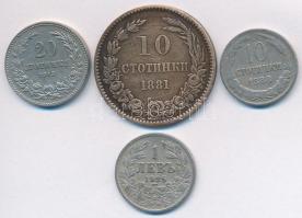 Bulgária 1881. 10s Br + 1888. 10s Cu-Ni + 1913. 20s Cu-Ni + 1925. 1L Cu-Ni T:2-,3 Bulgaria 1881. 10 Stotinki Br + 1888. 10 Stotinki Cu-Ni + 1913. 20 Stotinki Cu-Ni + 1925. 1 Leva Cu-Ni C:VF,F