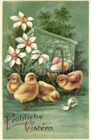 Easter, chicken, eggs, Emb. litho (Rb)