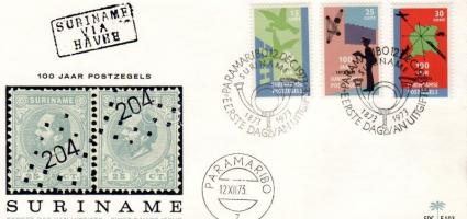 Centenary of Suriname stamp set FDC, 100 éves a szurinami bélyeg sor FDC