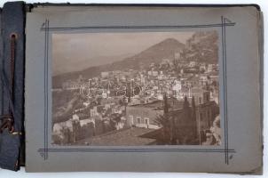 1928 Taormina és környéke fotóalbum, 13db különböző méretű fotó ill., ebből 4db képeslap, elvált old...