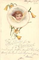 Easter, child head with angel wings, bizarre, L. Klement No. 562. litho