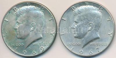 Amerikai Egyesült Államok 1967-1969D 1/2$ Ag &quot;Kennedy&quot; (2x) T:2 USA 1967-1969. 1/2 Dollar Ag &quot;Kennedy&quot; (2x) C:XF