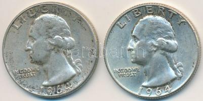 Amerikai Egyesült Államok 1964-1964D 1/4$ Ag &quot;Washington Quarter&quot; (2x) T:2,2- USA 1964-1964D 1/4 Dollar Ag &quot;Washington Quarter&quot; (2x) C:XF,VF