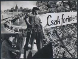 cca 1948 Ráth (Roth) László szocreál propaganda fotómontázsa, korabeli negatívról készült mai modern nagyítás, 11x15 cm