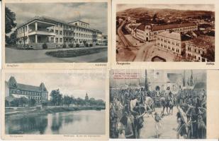 Beregszász, Berehove; 3 db városképes képeslap, Közkórház, Főgimnázium, látkép és 1 db motívumlap / 3 town-view postcards, hospital, grammar school and 1 motive postcard