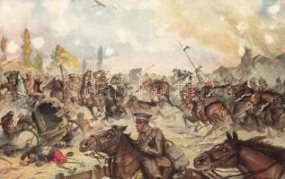 Kürassiere verfolgen engl. Reiterei / WWI British-German battle, Moriz & Barschall Nr. 4680. s: E. W. Kiesslich (fl)