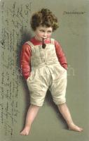 Frechdachs / Child with pipe, litho (EK)