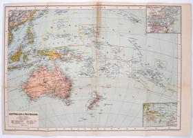 cca 1880-1910 Ausztrália és Polinézia térkép, A. Hartsleben's, Anst. v. G. Freytag- Berndt, Bécs, kis hibával, 36x51cm