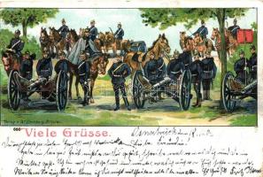 Viele Grüsse / WWI German artillery and cavalry, verlag von W. Steinberg, litho (EK)