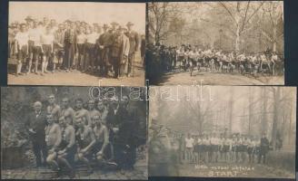 cca 1910 Gábor Endre szegedi fotográfus négy felvétele sportolókról, mezei síkfutásról, pecséttel jelzett, 4 db fotólap, 8x13 cm