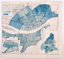 1891 Budapest Főváros érdekes térképek: "A túlzsúfoltan lakók elosztása, A szobák lakottsága, V...