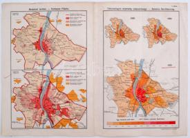 1891 Budapest Főváros érdekes térképek: "A túlzsúfoltan lakók elosztása, A szobák lakottsága, V...