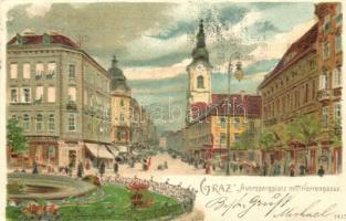 Graz, Auerspergplatz, Herrengasse / square, street, litho s: L. Czech (Rb)