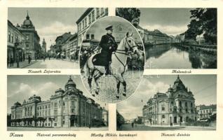 Kassa, Kosice; Horthy Miklós bevonulása, Kossuth Lajos utca, Malomárok, Katonai parancsnokság, Nemzeti Színház / entry of Hungarian troops, street, river, military command, theater (EK)