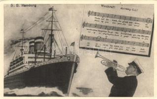 SS Hamburg, sailor with trumpet, music sheet (EK)