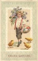 Easter, boy, chicken, Emb. litho (EK)