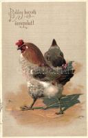 Easter, roosters, P.F.B. Serie 7738. Emb. litho