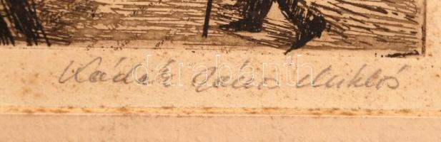 Kádár János Miklós (1939-): Budapest régi közlekedése. Rézkarc, papír, jelzett, keretben, 29×36 cm