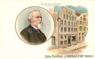 Antwerp, Anvers; Cafés Torréfiés LAbeille dOr / cafe, Emanuel von Geibel, litho