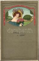 New Year, lady, Art Nouveau, Erika Nr. 3628. Emb. litho (pinhole)