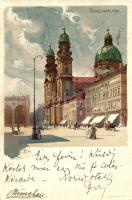 München, Theatinerkirche / church, Velten's Künstlerpostkarte No. 94. litho s: Kley (fa)