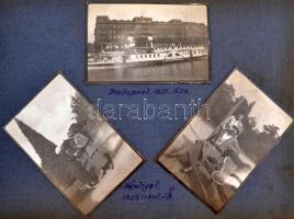 1925-1927 Fotóalbum 79 db beragasztott fotóval, jelentős része Komáromban készült, de további érdekes témákat is tartalmaz (Erzsébet királyné hajó, tenisz, budapesti képek, vonatok, hidak, stb), feliratozott albumlapok, 4x6 cm, album 13x20 cm