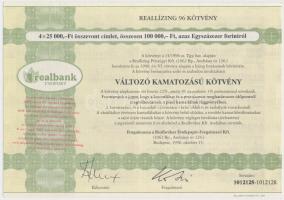 Budapest 1996. "Reallízing" változó kamatozású kötvény 100.000Ft-ról (2x) T:I,I-