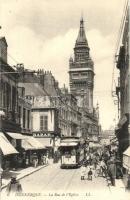 Dunkirk, Dunkerque; Rue de l&#039;Eglise / street, bazaar, tram