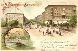 Berlin, Herkules Brücke, Albrechtshof, Cafe Ausschank von Münchener Burger-Bräu und Echt / bridge, cafe, Kunstanstalt J. Miesler floral, litho