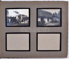 cca 1910 Fotóalbum 57 db emlékképpel, budapesti és falusi látképpel, szociofotóval, jó minőségű, de ...