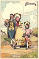 Une Famille / Belgian art postcard, litho s: George P. de Laet