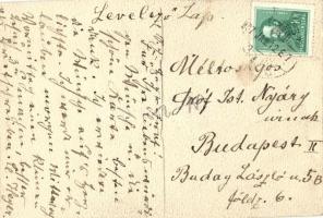 Ünnepségen, hátoldalon Heyer Klára levele gróf Nyáry Istvánnak / Gentlemen, hand-drawn art postcard ...