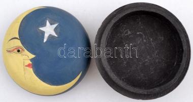 Holddal és csillaggal díszített dekoratív tartó, fa, d: 8,5 cm